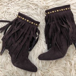 Jefrey Campbell Ibiza Fringe Boots Brown Size 10